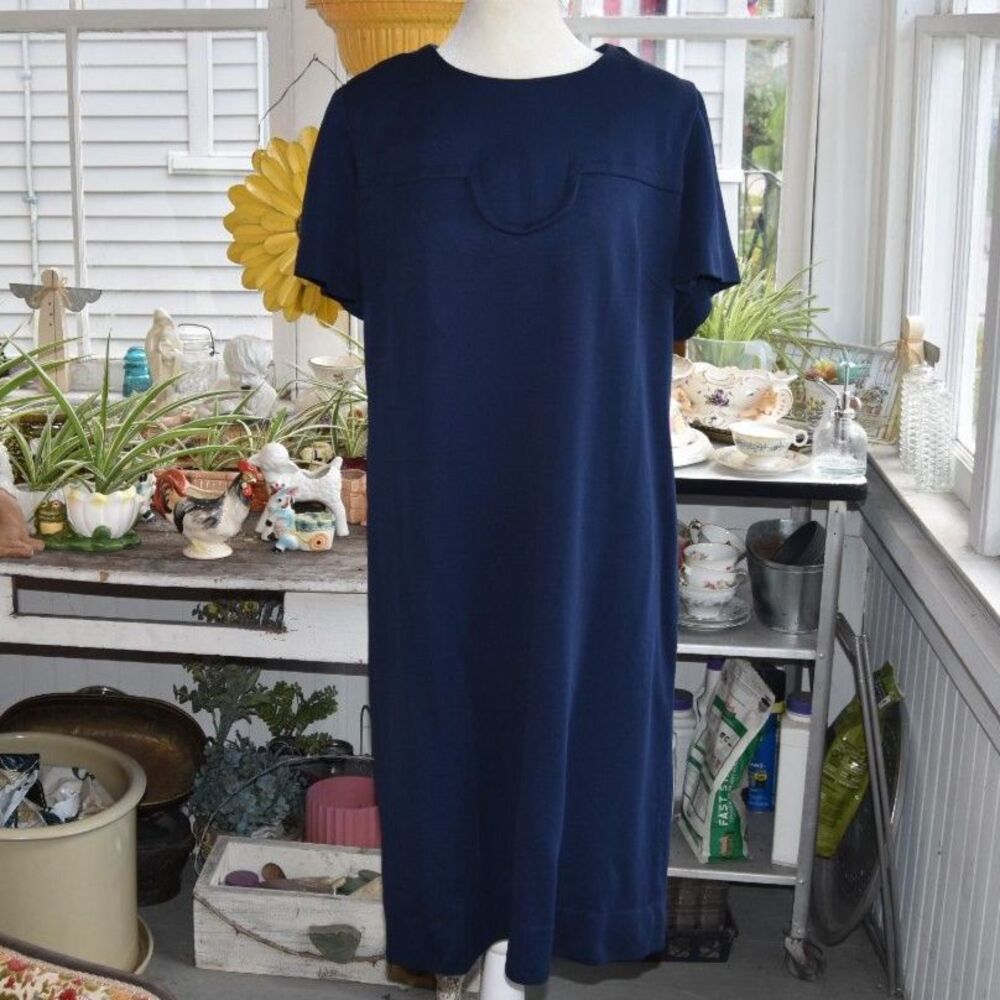 Vintage 60s-70s Lane Bryant Navy Blue Shift Dress Womens XL Knit Mod